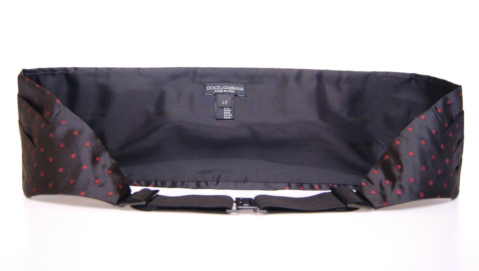 Black waist tuxedo smoking belt cummerbund by Dolce & Gabbana, shown with smooth fabric and classic design.