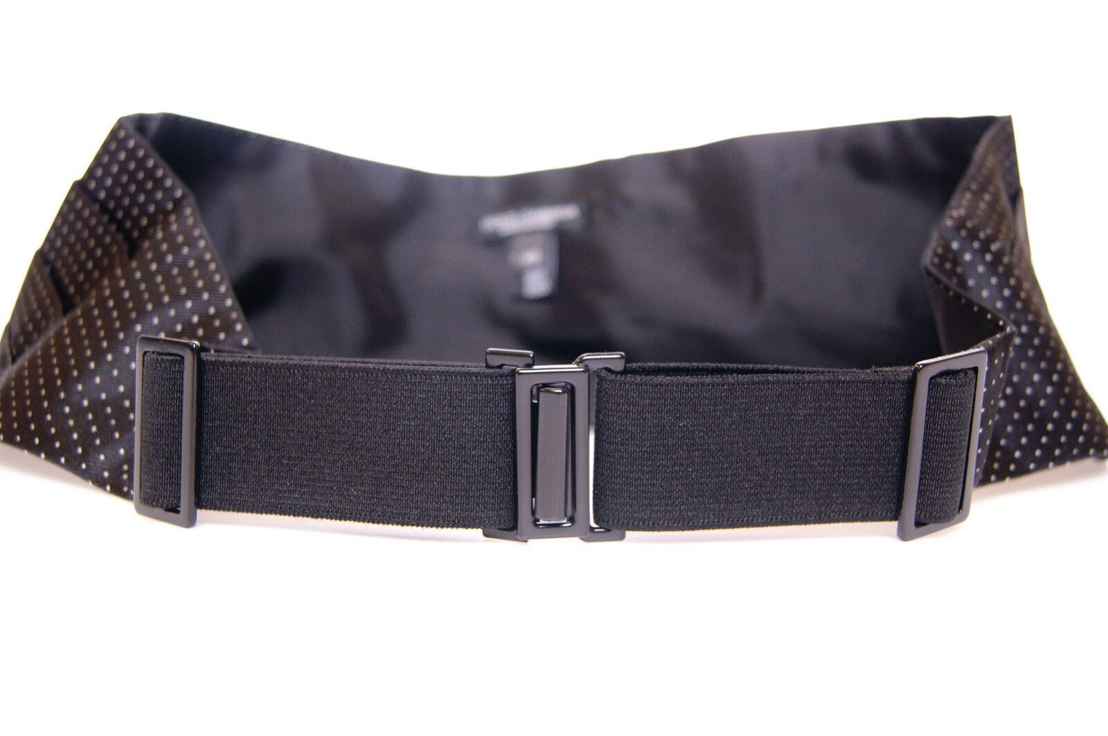 Black waist smoking tuxedo cummerbund belt by Dolce & Gabbana, shown on a model with smooth fabric and classic design.