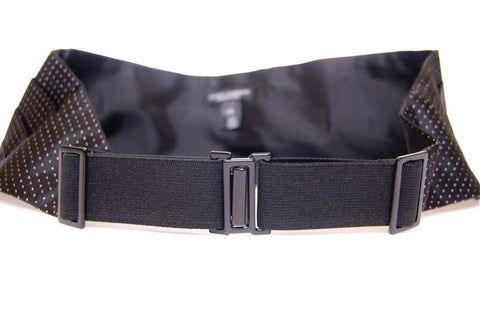 Black waist smoking tuxedo cummerbund belt by Dolce & Gabbana, shown on a model with smooth fabric and classic design.