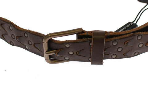 Brown leather Dolce & Gabbana logo cintura Gürtel belt with embossed branding and sleek design, shown on a plain background.