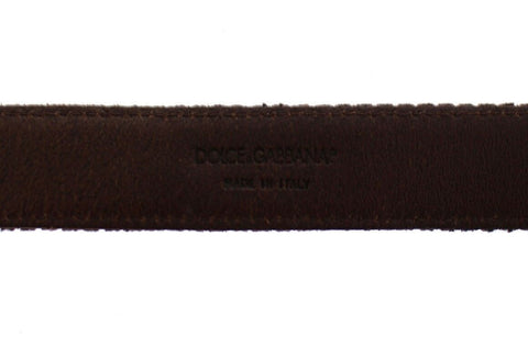 Brown leather Dolce & Gabbana belt with logo buckle, featuring a sleek and stylish design, perfect for waistline accessories.