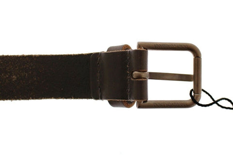 Brown leather Dolce & Gabbana logo belt with sleek design, featuring a prominent branded buckle and smooth finish.