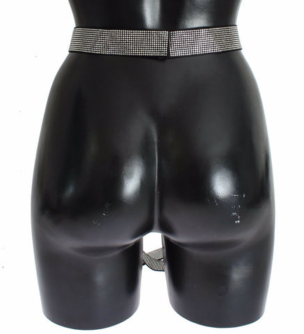 Black silk waist belt with clear crystal bow detail from Dolce & Gabbana, featuring elegant design and shiny crystal accents.