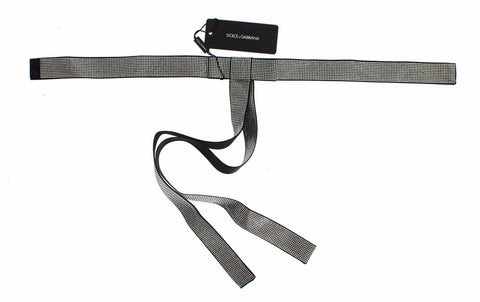 Black silk waist belt with clear crystal bow detail by Dolce & Gabbana, featuring a sleek and elegant design.