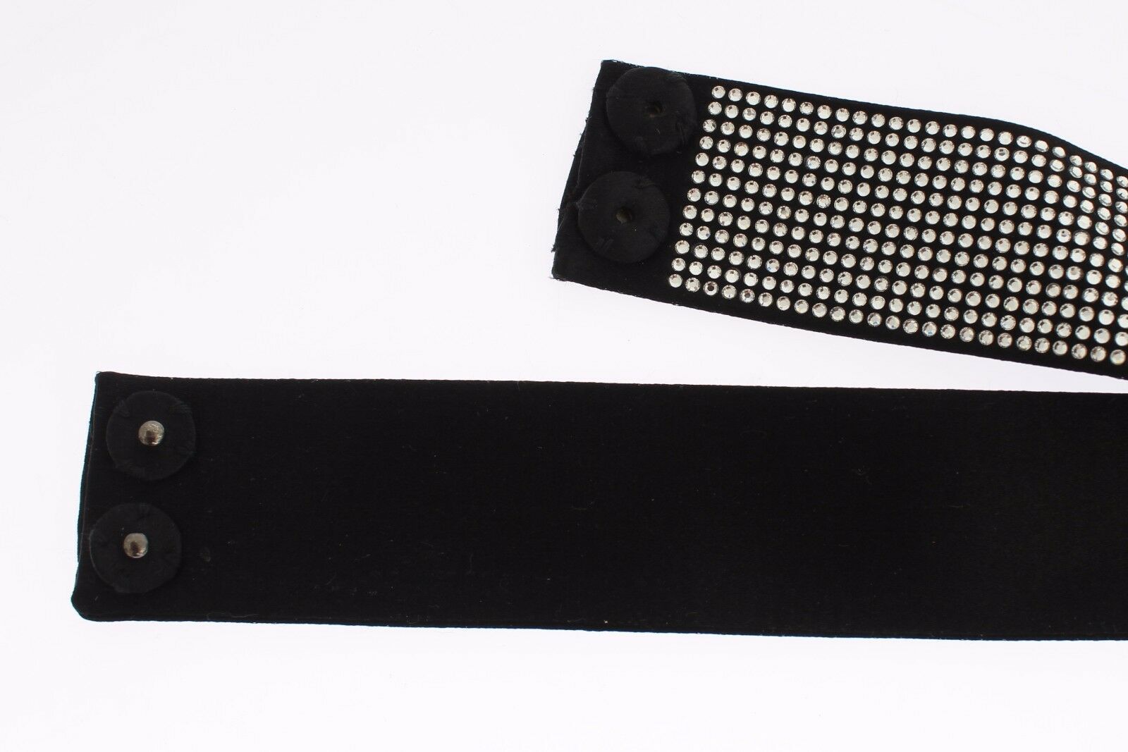 Black silk waist belt with clear crystal bow detail from Dolce & Gabbana, featuring a sleek, elegant design.