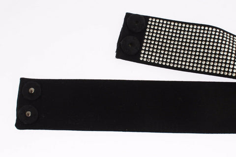 Black silk waist belt with clear crystal bow detail from Dolce & Gabbana, featuring a sleek, elegant design.