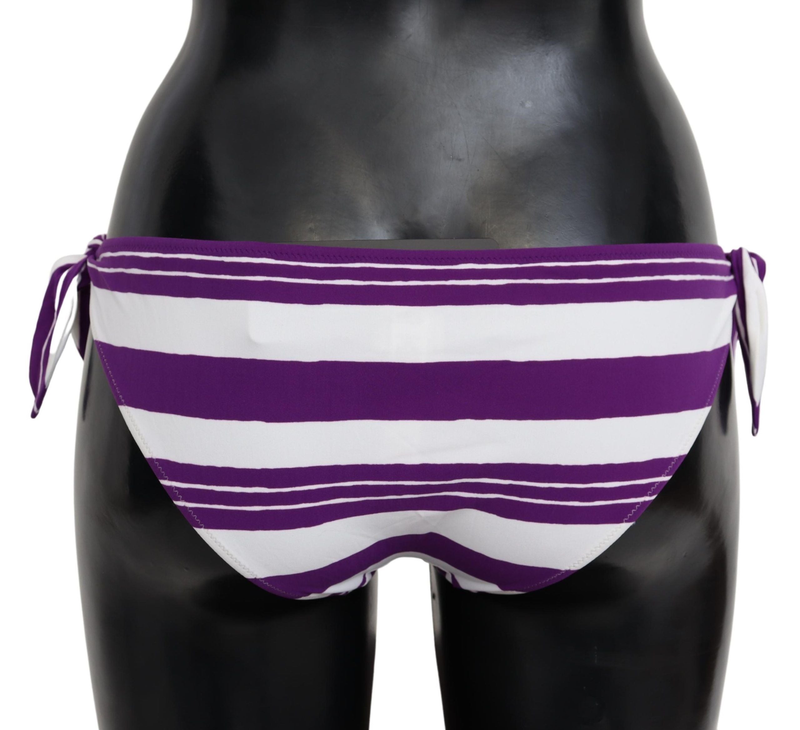 Purple and white striped Dolce & Gabbana beachwear bikini bottom with a stylish, fitted design for swimwear fashion.