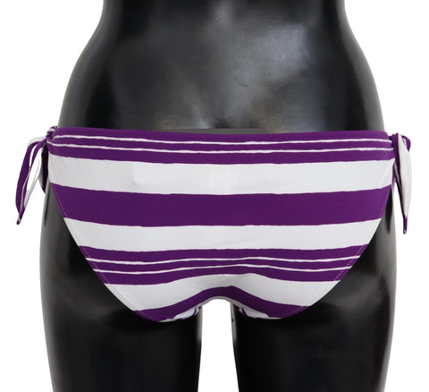 Purple and white striped Dolce & Gabbana beachwear bikini bottom with a stylish, fitted design for swimwear fashion.