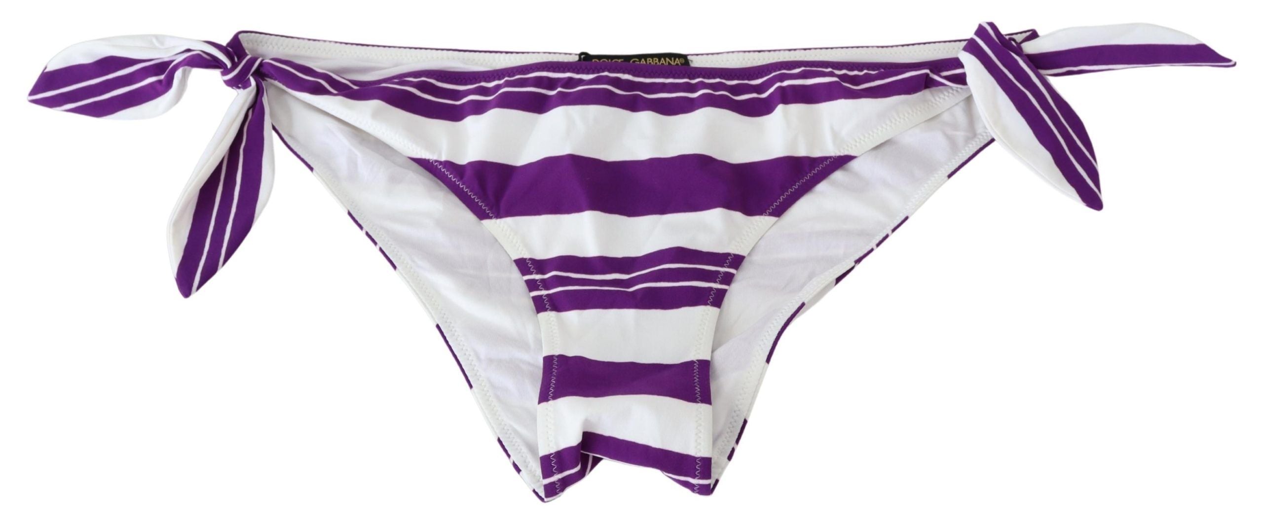 Purple and white striped Dolce & Gabbana beachwear bikini bottom with a stylish, fitted design.