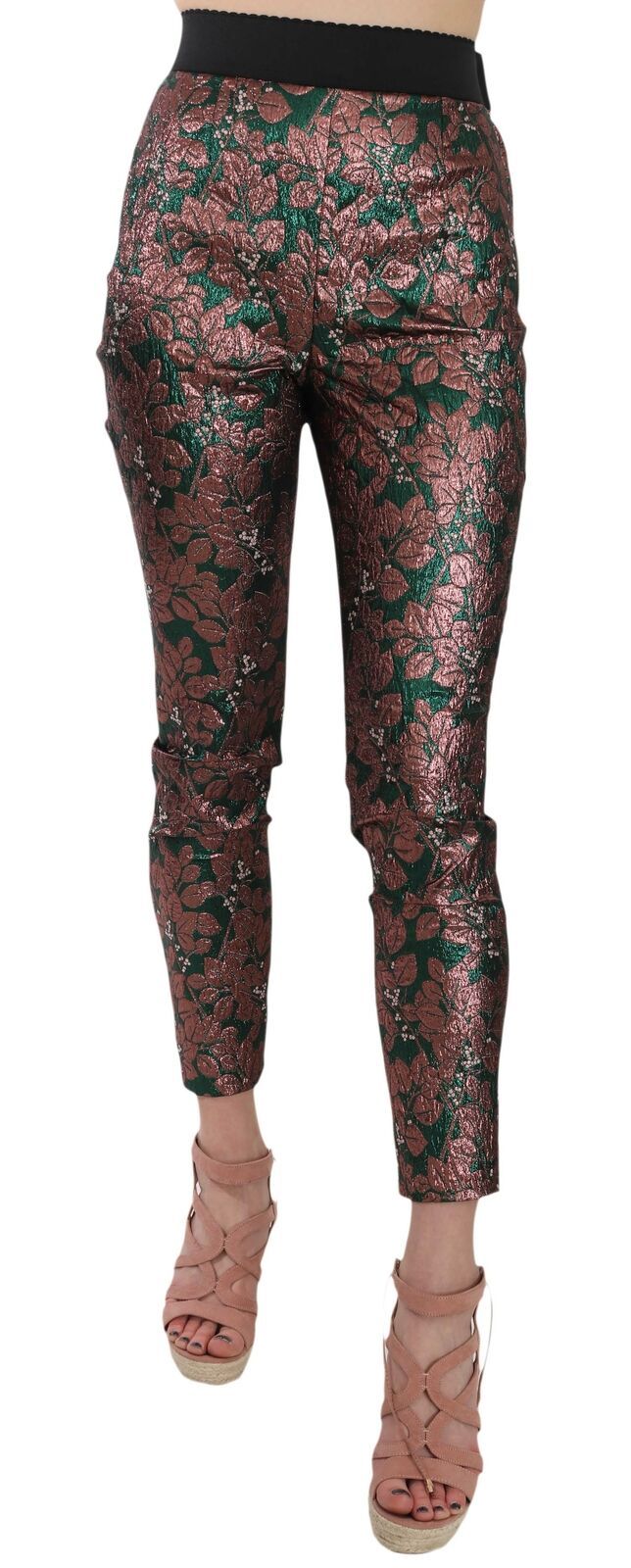 Multicolor iridescent brocade jacquard crop trousers by Dolce & Gabbana, featuring a shimmering, textured fabric and tailored fit.