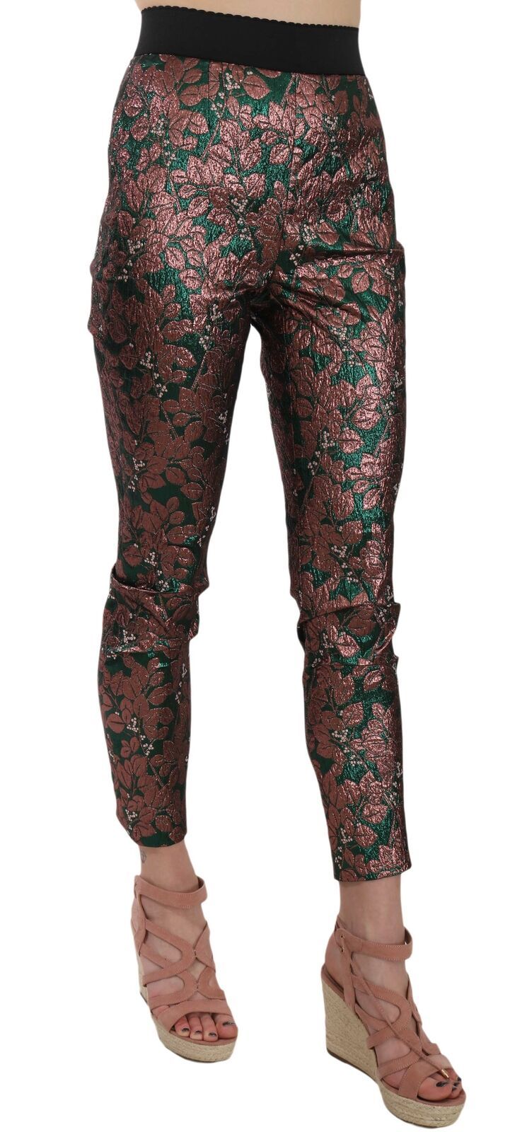 Multicolor iridescent brocade jacquard crop trousers by Dolce & Gabbana, featuring a shimmering, textured fabric and tailored fit.
