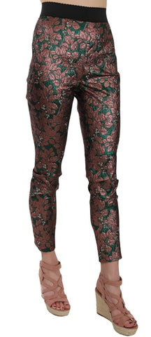 Multicolor iridescent brocade jacquard crop trousers by Dolce & Gabbana, featuring a shimmering, textured fabric and tailored fit.
