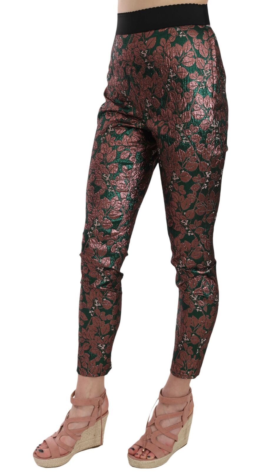 Multicolor iridescent brocade jacquard crop trousers by Dolce & Gabbana, featuring vibrant shimmering fabric and tailored fit.