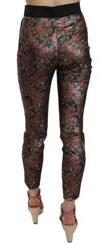 Multicolor iridescent brocade jacquard crop trousers by Dolce & Gabbana featuring vibrant, textured fabric and tailored fit.