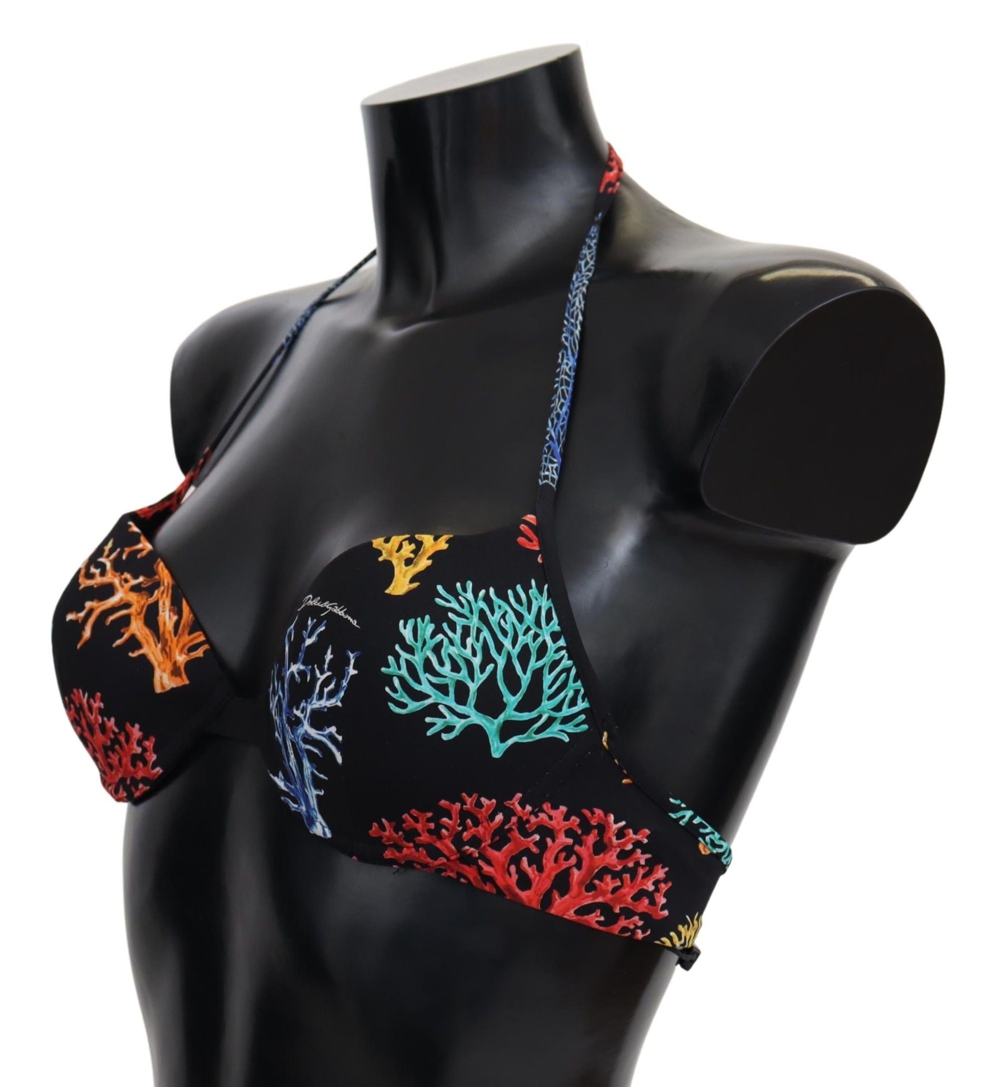 Black corals print bikini top for women by Dolce & Gabbana, featuring a stylish beachwear design and adjustable straps.