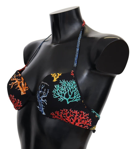 Black corals print bikini top for women by Dolce & Gabbana, featuring a stylish beachwear design and adjustable straps.