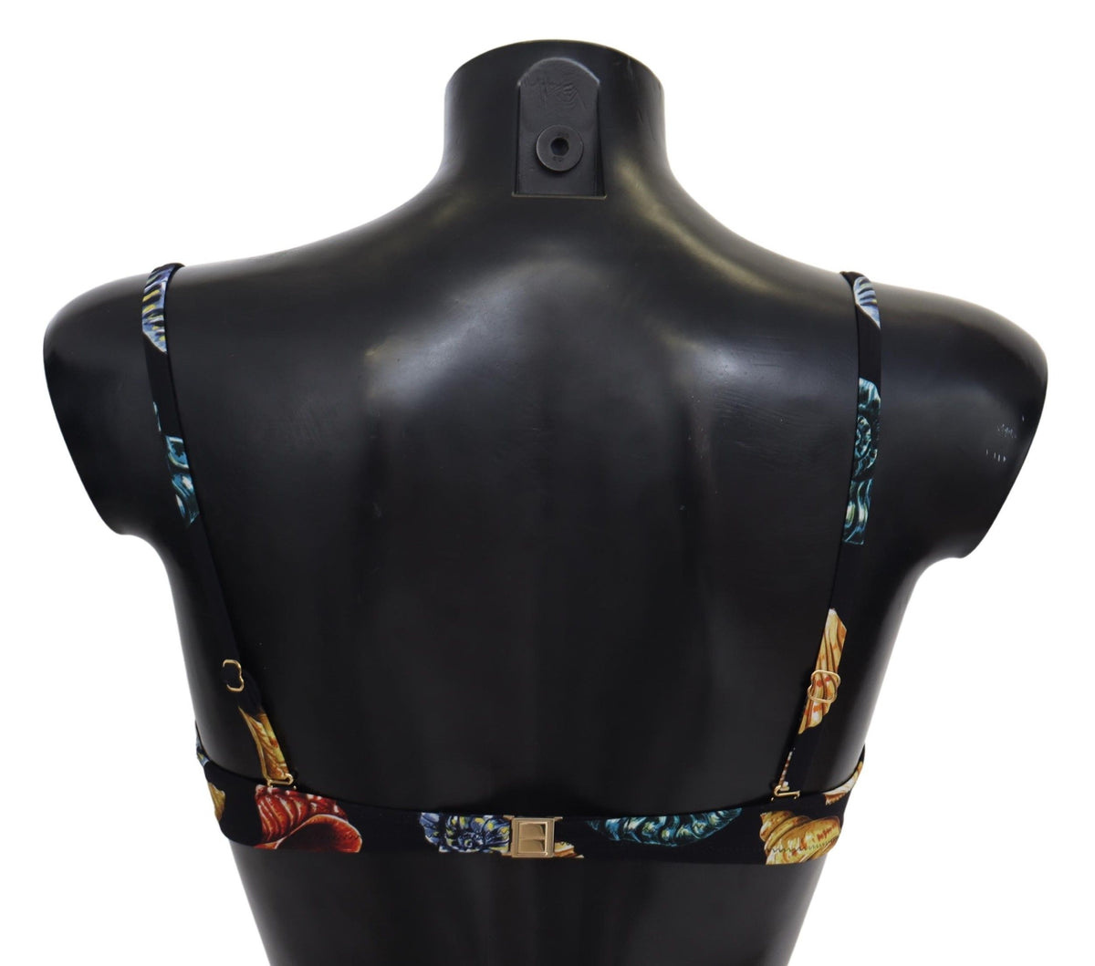 Black seashells print bikini top for women by Dolce & Gabbana, featuring a stylish swimwear design and adjustable straps.