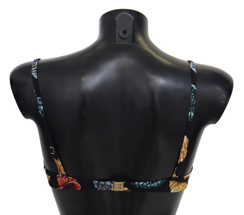 Black seashells print bikini top for women by Dolce & Gabbana, featuring a stylish swimwear design and adjustable straps.