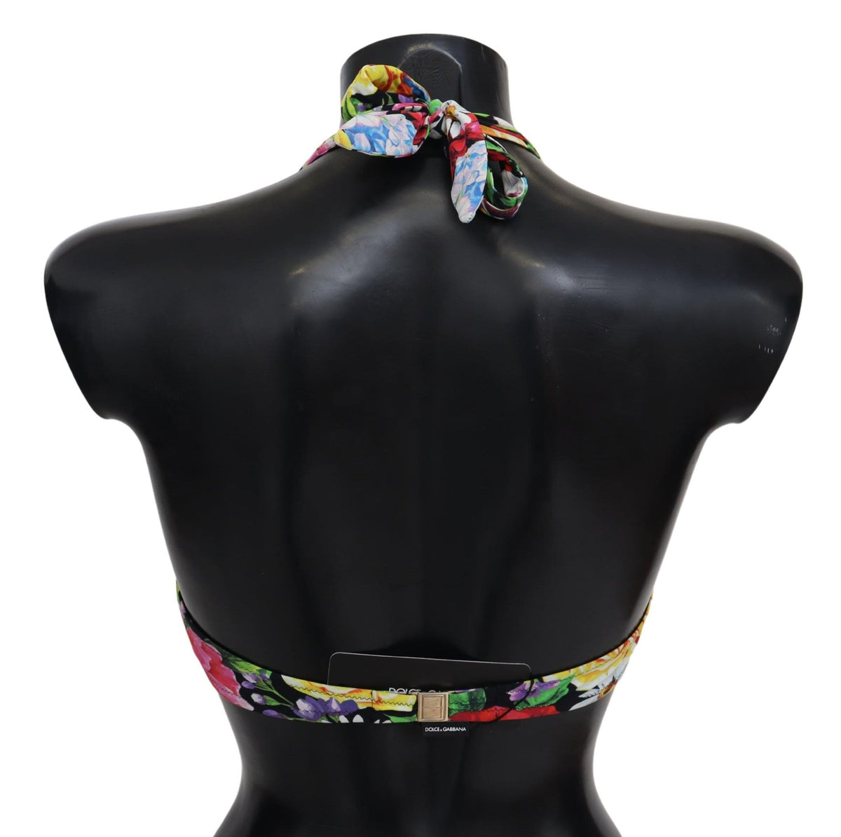Multicolor floral print Dolce & Gabbana bikini top with adjustable straps and vibrant design for stylish swimwear.