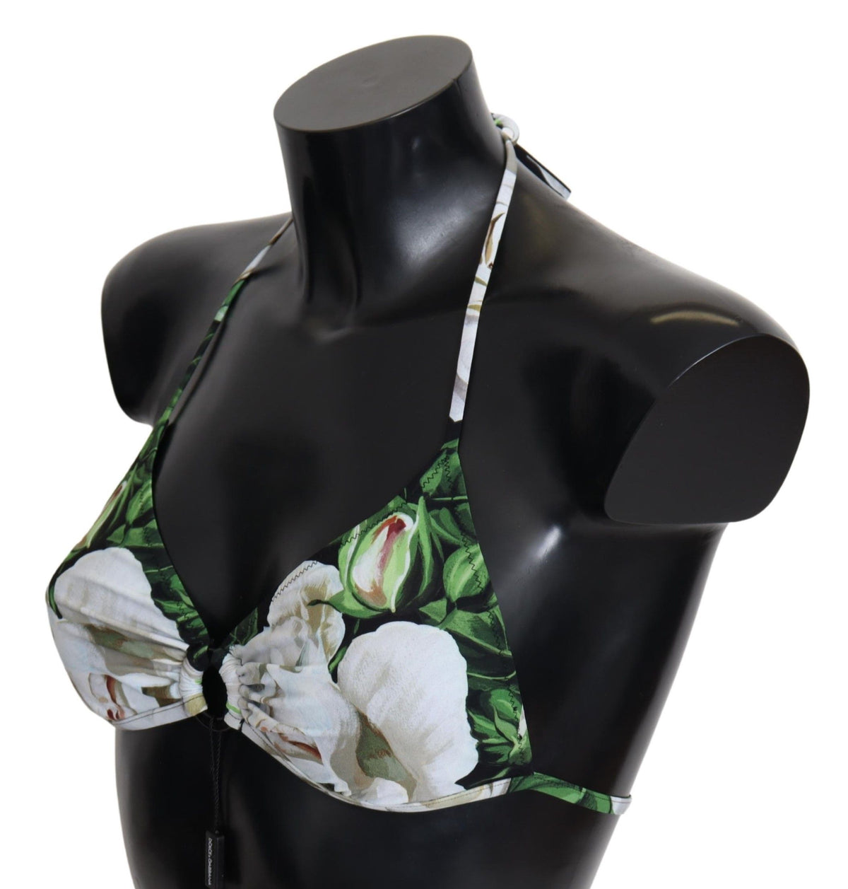 Multicolor floral print halter bikini top by Dolce & Gabbana with vibrant floral pattern and adjustable straps.