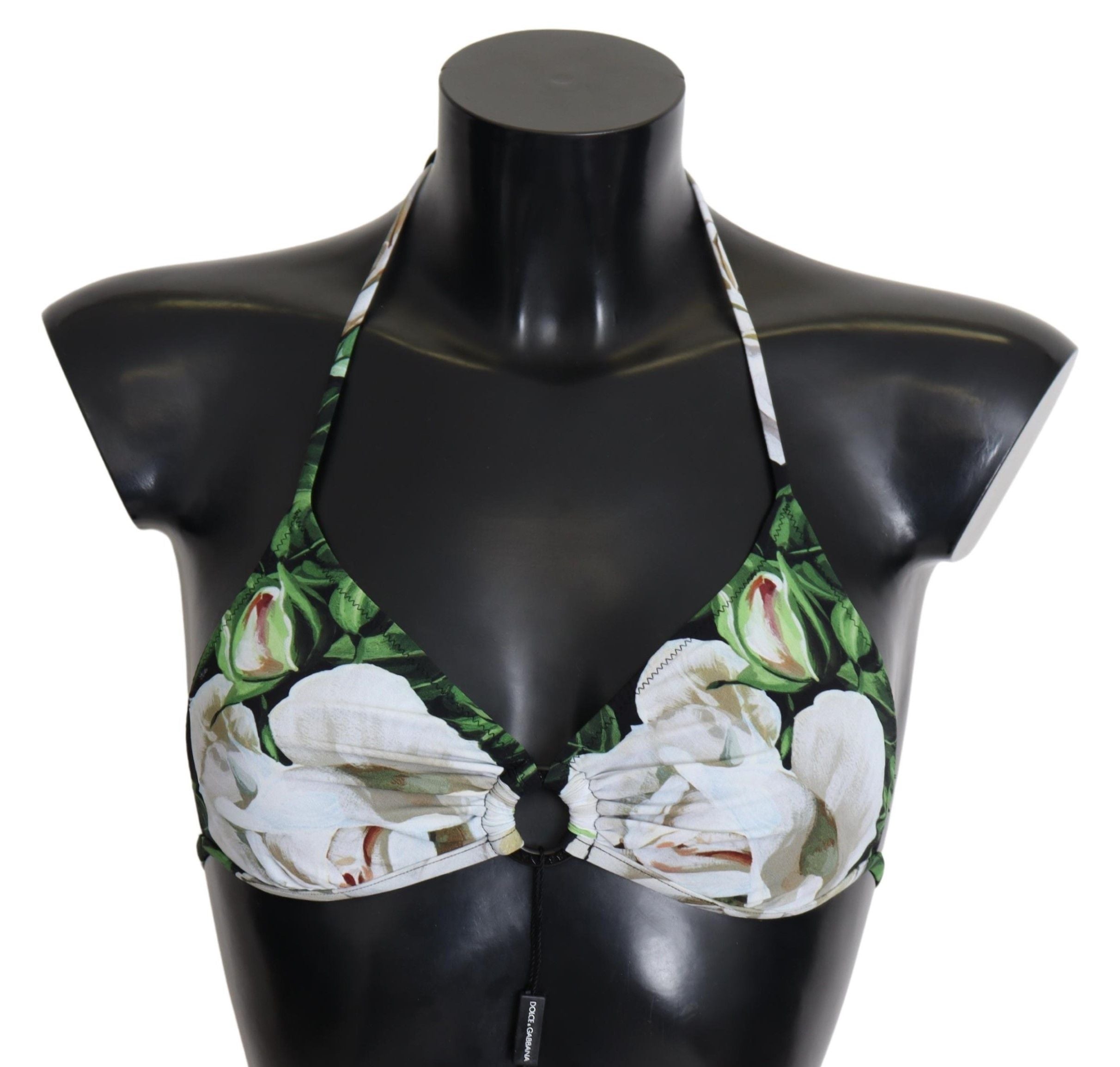 Multicolor floral print Dolce & Gabbana halter bikini top with adjustable straps and vibrant design for stylish swimwear.
