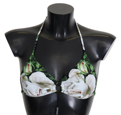 Multicolor floral print Dolce & Gabbana halter bikini top with adjustable straps and vibrant design for stylish swimwear.