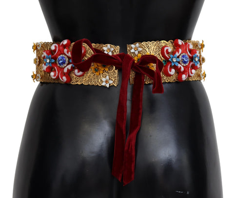 Embellished floral crystal wide waist belt by Dolce & Gabbana featuring intricate floral detailing and sparkling embellishments.