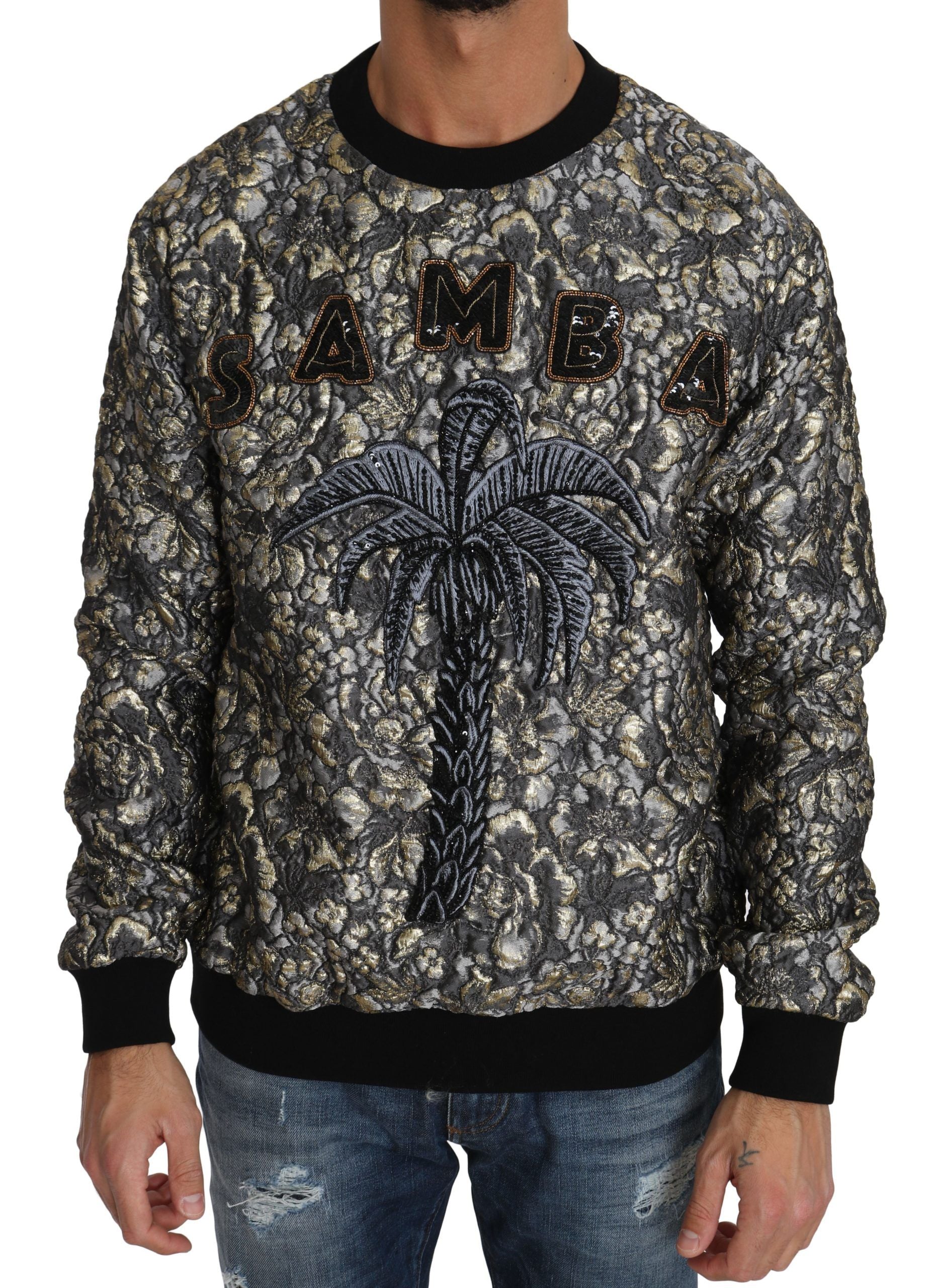 Multicolor SAMBA Jacquard Palmtree Dolce & Gabbana pullover sweater showing vibrant palm tree pattern and knitted texture.