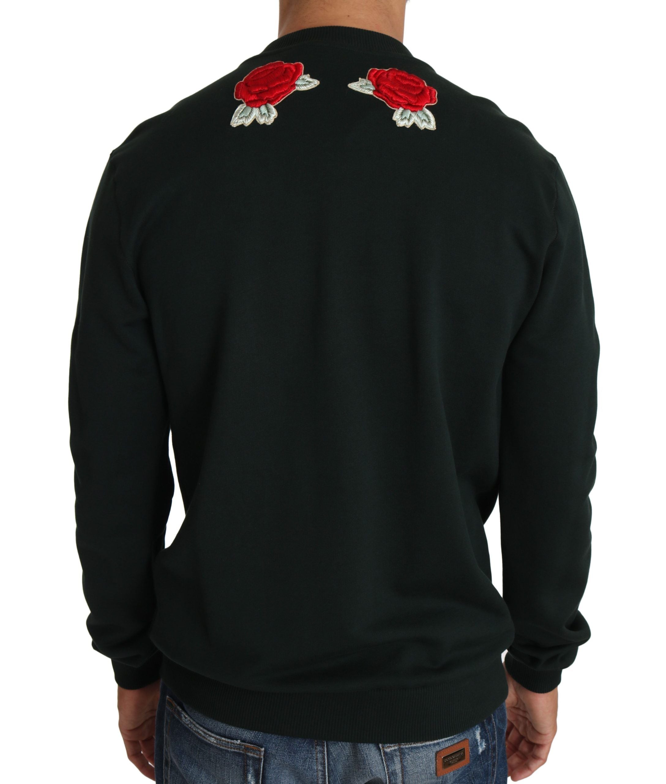 Green crystal heart roses Dolce & Gabbana sweater featuring floral embroidery and textured knit fabric.