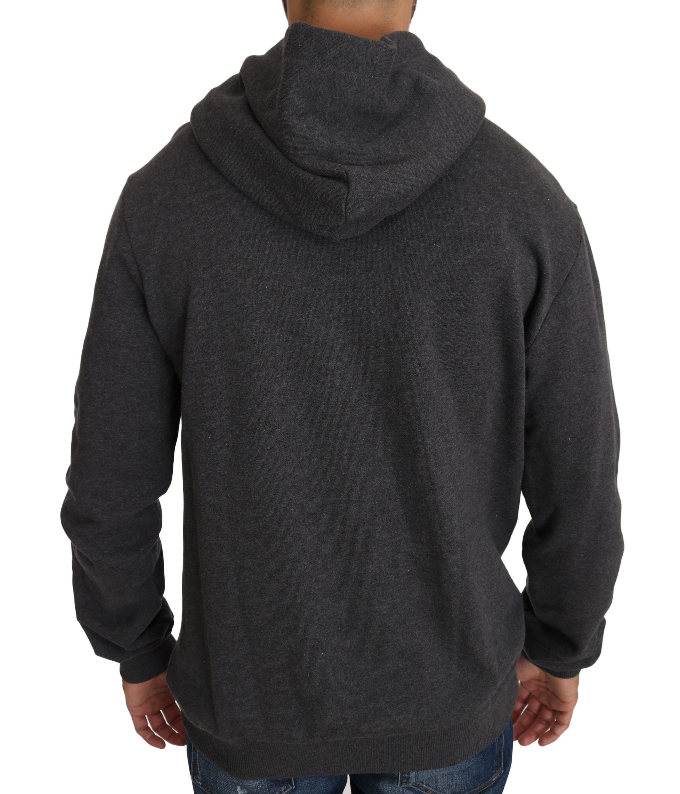 Gray hooded Dolce & Gabbana sweater with red crystal heart and gun embellishments, casual and stylish fashion piece.