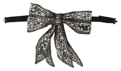 Silver crystal beaded sequined catwalk necklace with bowtie details by Dolce & Gabbana, showcasing intricate beading and elegant design.