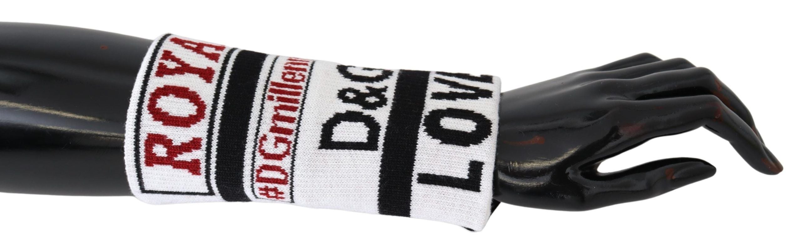 Multicolor wool knit D&G Love wristband wrap with vibrant stripes and textured knit design, stylish accessory from Dolce & Gabbana.