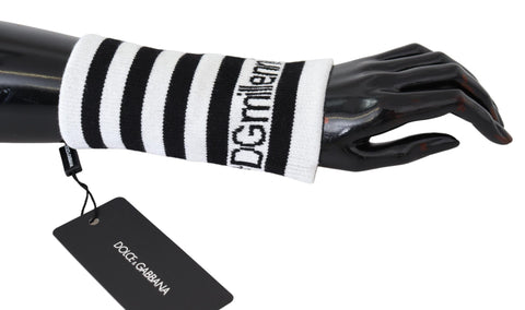 Black and white wool wristband wrap by Dolce & Gabbana, styled as a fashionable accessory with textured fabric and logo details.