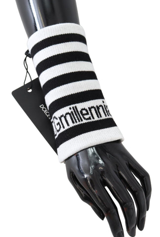 Black and white wool Dolce & Gabbana DGMillennials wristband wrap showing textured fabric and stylish design.