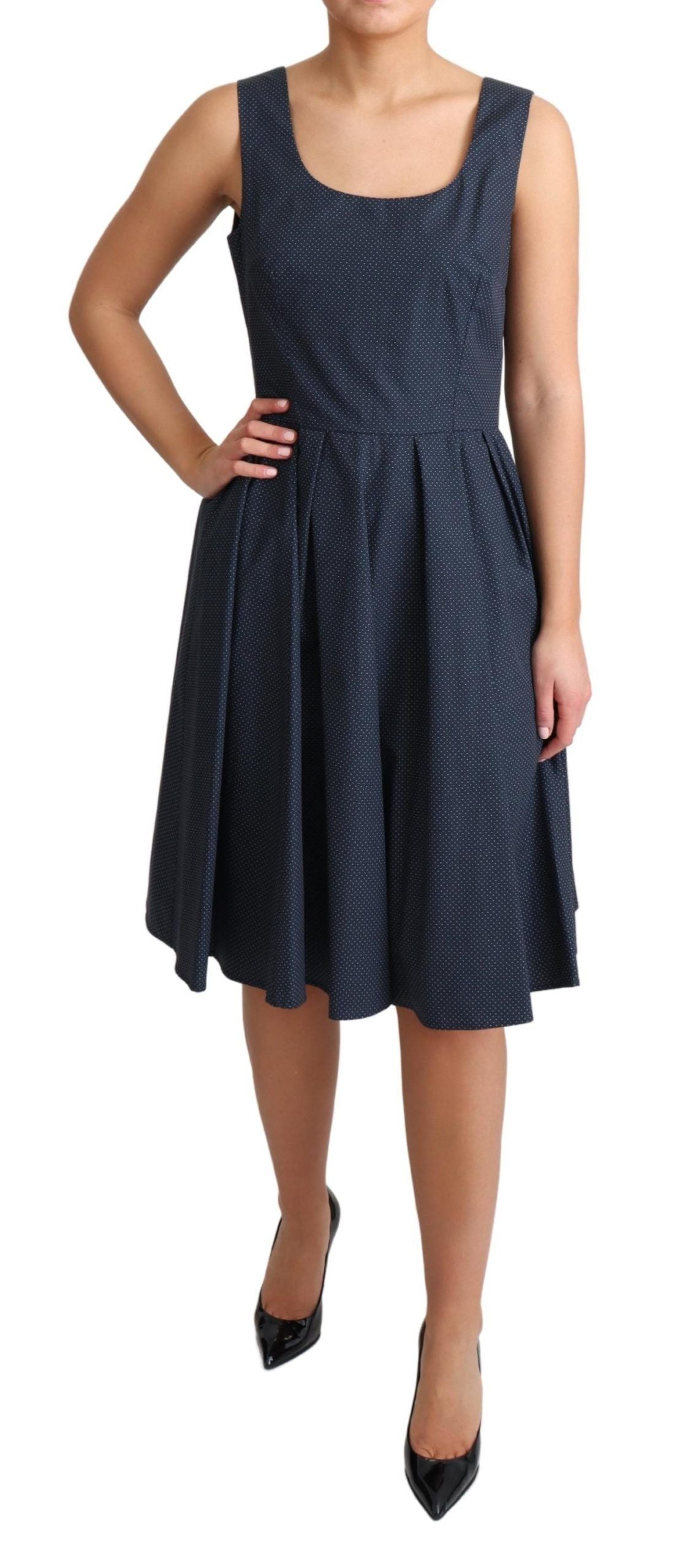 Blue polka dotted cotton A-line dress by Dolce & Gabbana, featuring a classic fit and charming pattern.