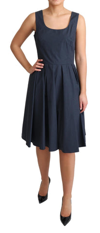 Blue polka dotted cotton A-line dress by Dolce & Gabbana, featuring a classic fit and charming pattern.