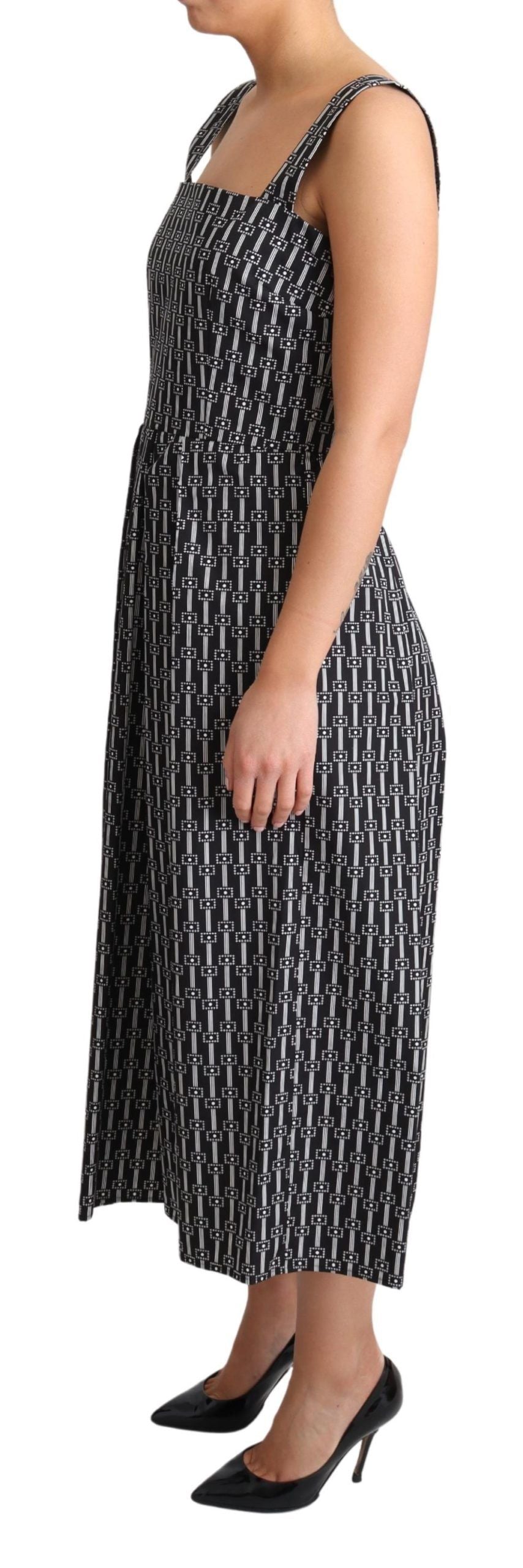 Black and white patterned cotton A-line dress by Dolce & Gabbana, featuring a stylish, flowy silhouette and classic design.