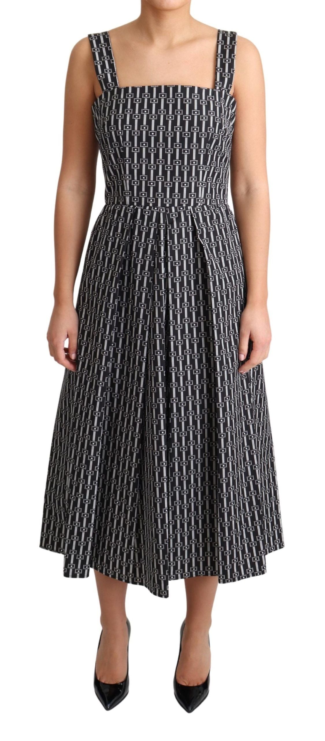 Black and white patterned cotton A-line dress by Dolce & Gabbana, featuring a stylish and feminine silhouette.