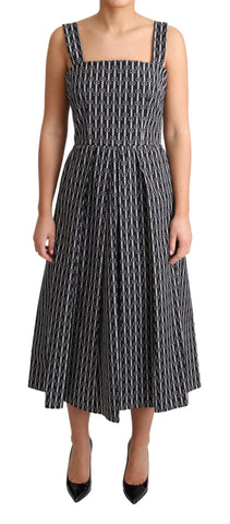 Black and white patterned cotton A-line dress by Dolce & Gabbana, featuring a stylish and feminine silhouette.
