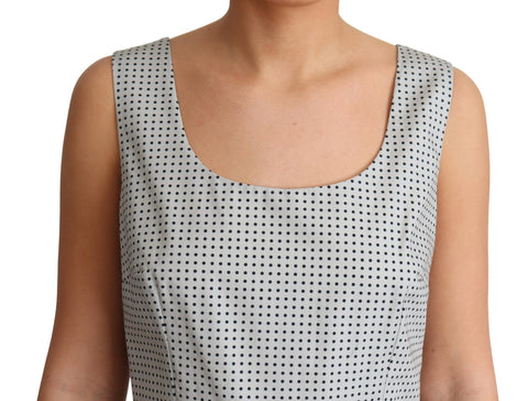 Gray polka dotted cotton A-line dress by Dolce & Gabbana, featuring a fitted bodice and flowing skirt.