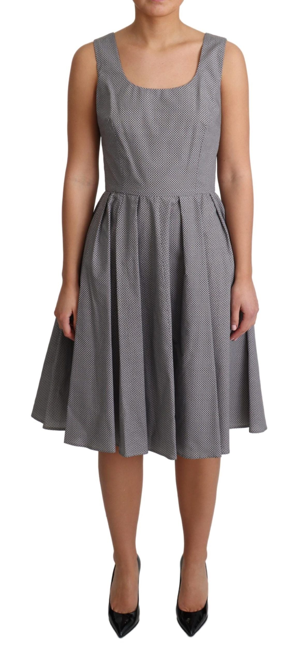 Blue and beige geometric cotton A-line dress by Dolce & Gabbana, featuring a stylish, flowy silhouette with bold pattern details.