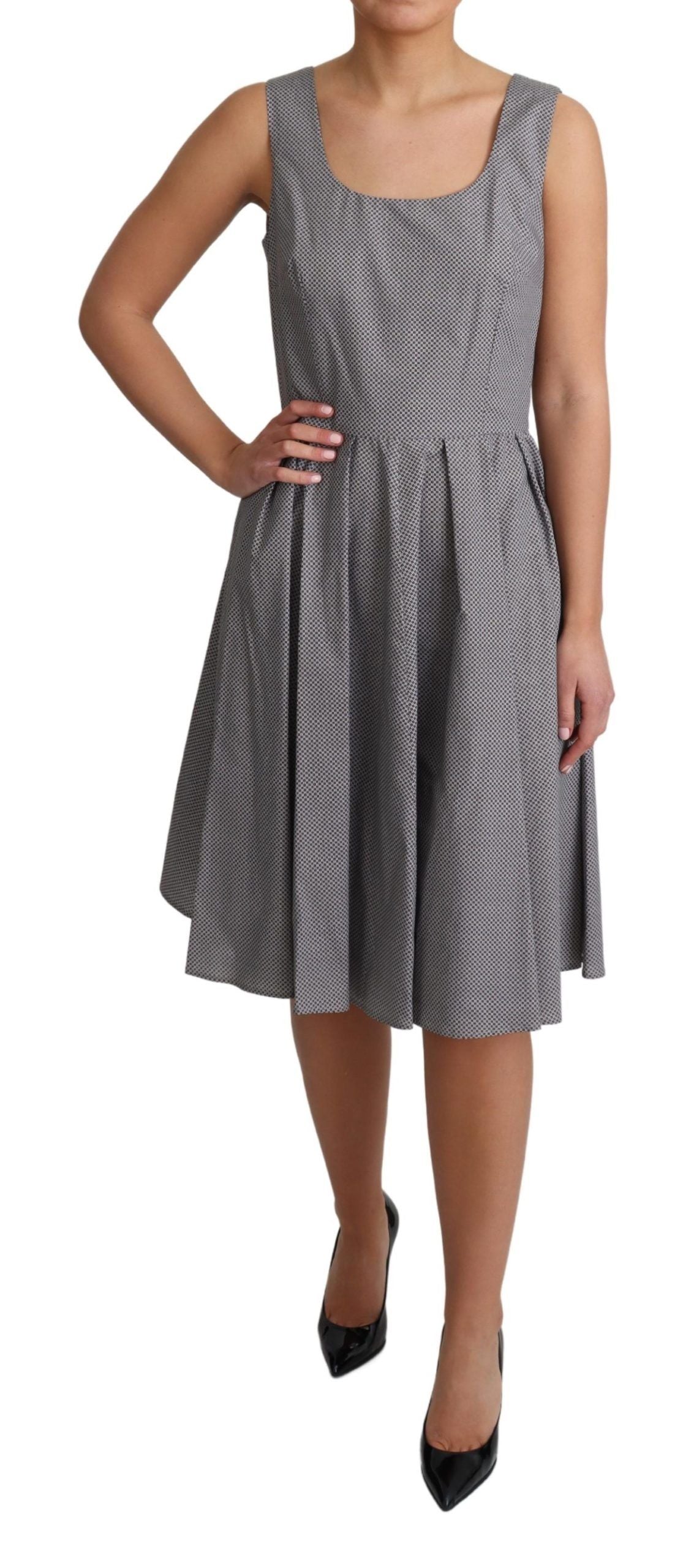 Blue and beige geometric cotton A-line dress by Dolce & Gabbana, showcasing a stylish and elegant design.