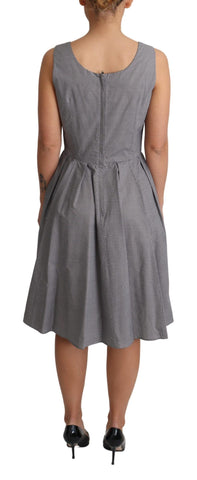 Blue and beige geometric cotton A-line dress by Dolce & Gabbana, featuring a stylish and elegant design.