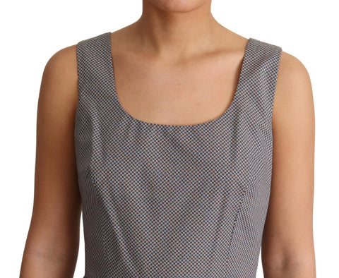 Blue and beige geometric cotton A-line dress by Dolce & Gabbana, featuring a stylish and modern design.