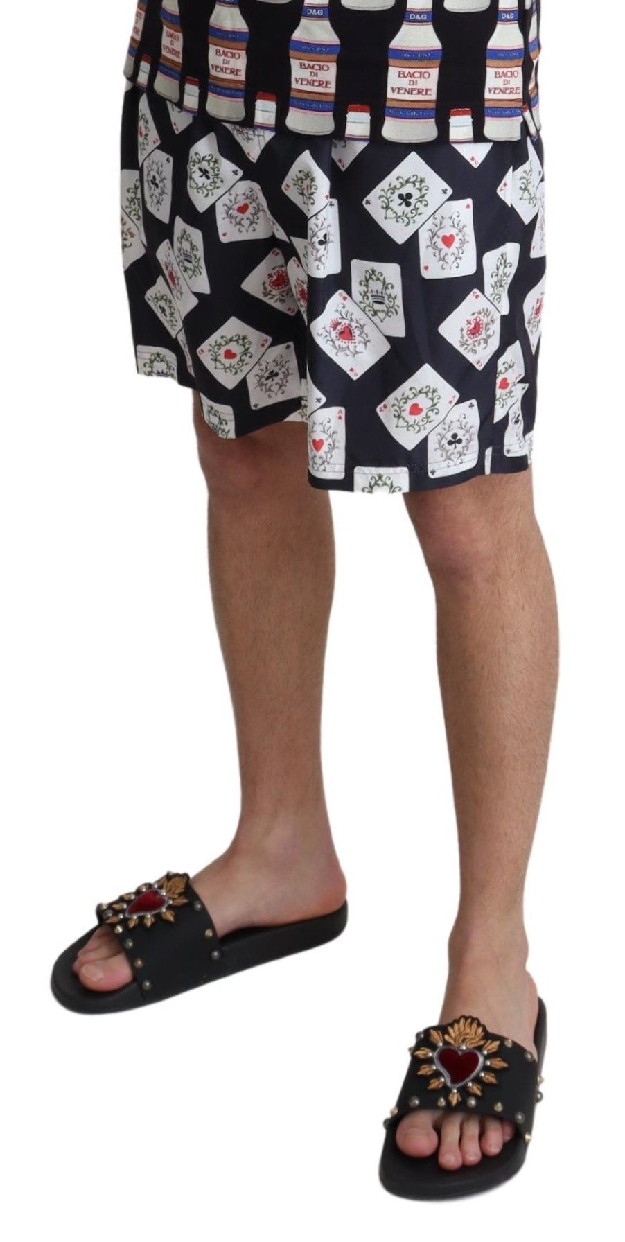 Black card deck print Dolce & Gabbana swimshorts with beachwear style, featuring bold card graphic and comfortable fit.