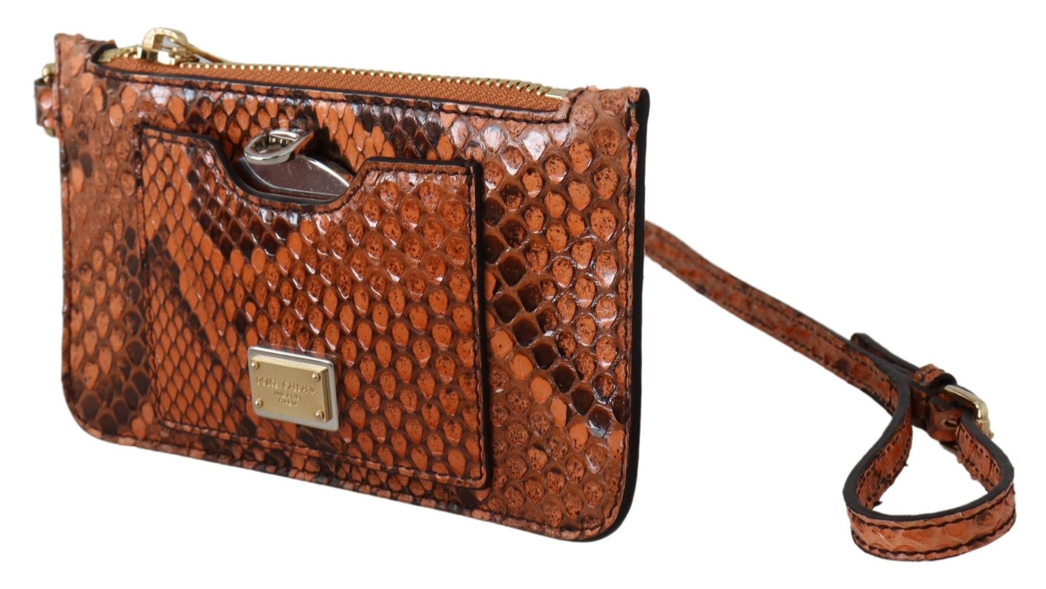 Brown leather coin purse wristlet with mirror, Dolce & Gabbana Agnese wallet, compact and stylish accessory.