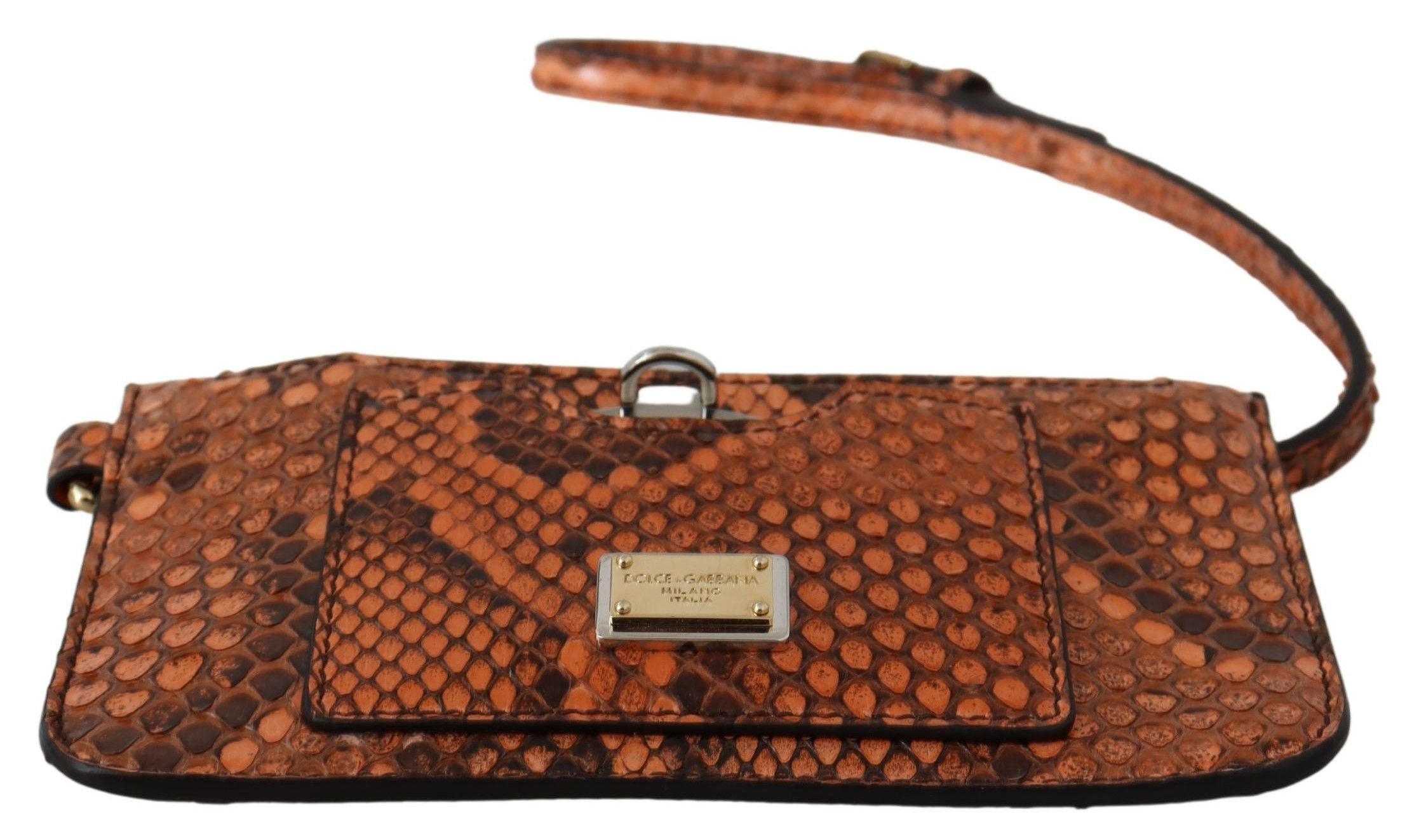 Brown leather coin purse wristlet with mirror from Dolce & Gabbana, featuring compact design and elegant detailing.