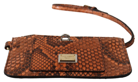 Brown leather coin purse wristlet with mirror from Dolce & Gabbana, featuring compact design and elegant detailing.