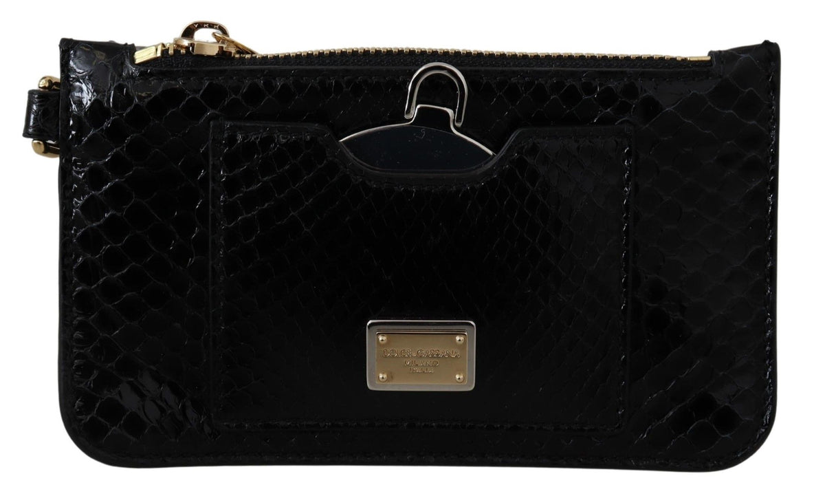 Black leather coin purse wristlet with mirror from Dolce & Gabbana, featuring compact design and Agnese wallet style.