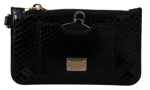 Black leather coin purse wristlet with mirror from Dolce & Gabbana, featuring compact design and Agnese wallet style.